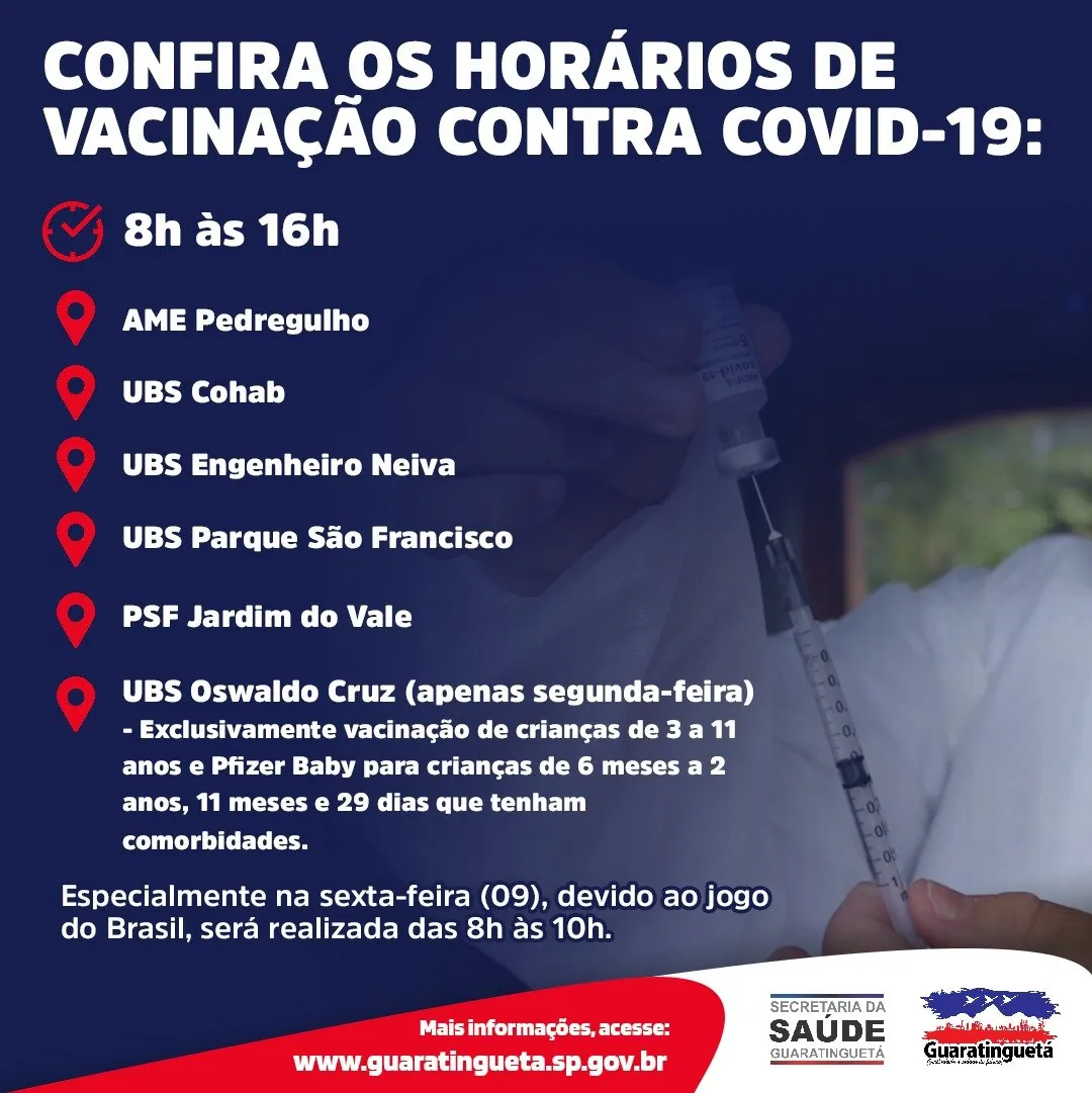 Guaratinguetá continua a vacinação contra a Covid-19. Confira!